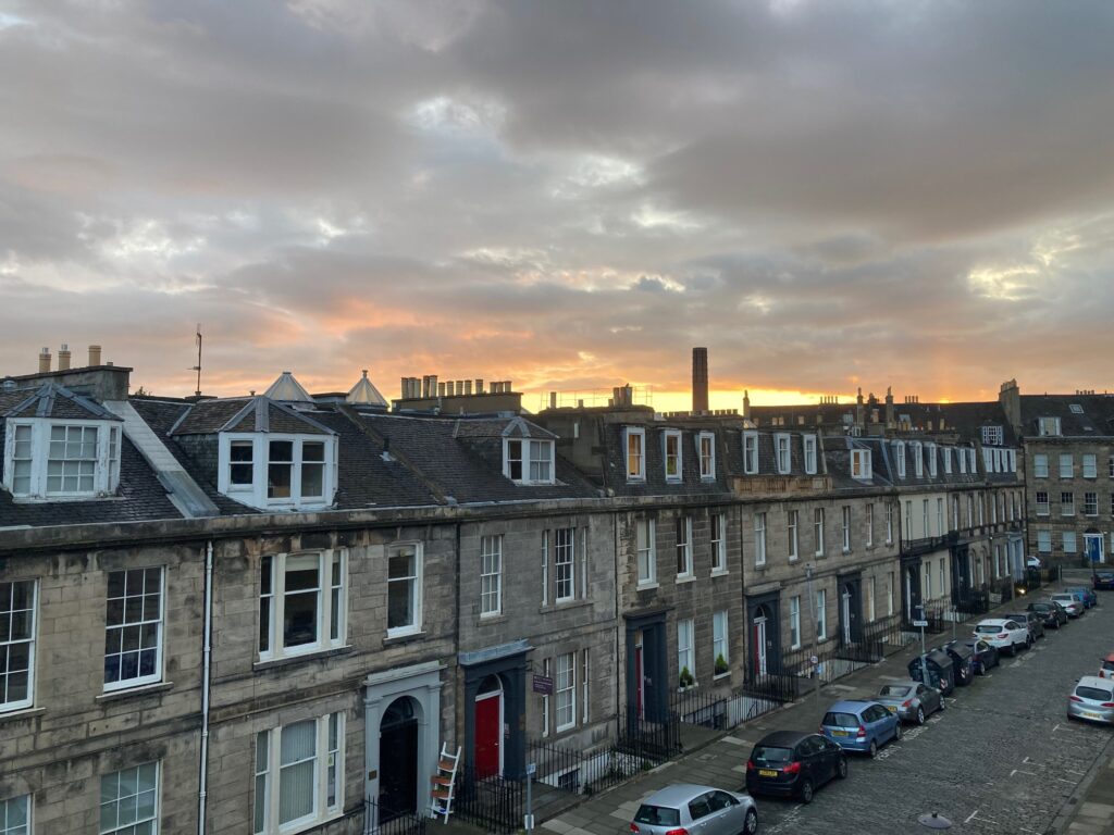 View of tenement flats in the New Town of Edinburgh, Scotland